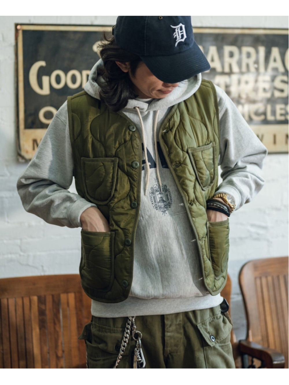 Military Style Quilted L Padded Ripstop Nylon Vest - Olive Non Stock Mfg